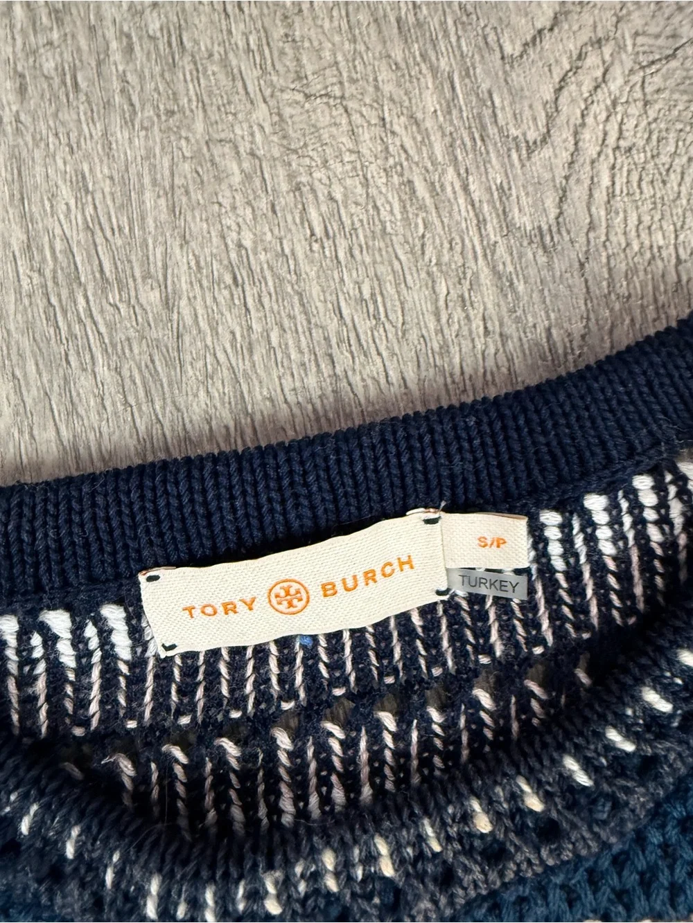 Tory Burch Navy Stripe Knit Sweater